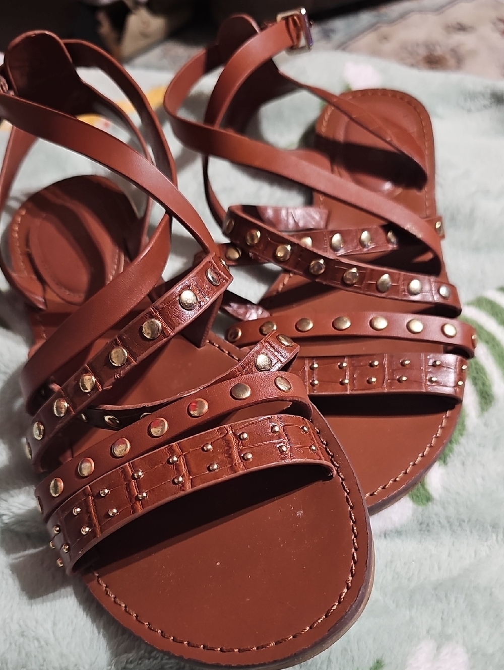 Nine West Brown Studded Strappy Sandals